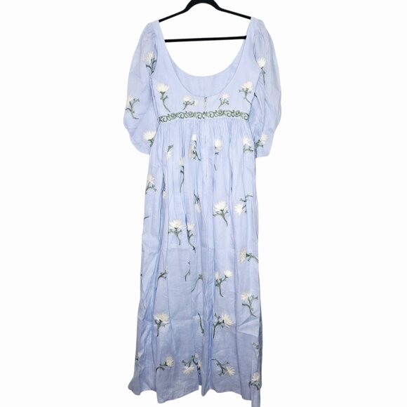 Agua by Agua Bendita Viviane Soledad Embroidered‎ Blue Linen Floral Maxi Dress S - Picture 10 of 16